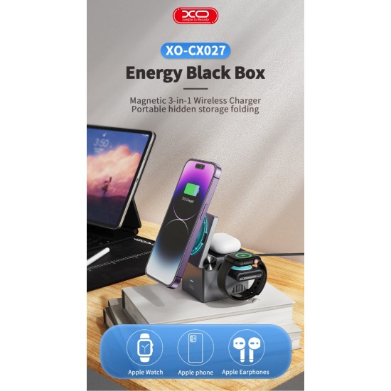 XO CX027 Κινητό /Apple Watch/ TWS 3-σε-1 Ασύρματος φορτιστής 15W