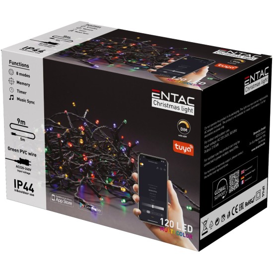 Entac Χριστουγεννιάτικα Λαμπάκια IP44 120 LED Πολύχρωμα 9m Tuya