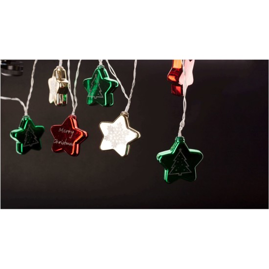 Entac Χριστουγεννιάτικα Εσωτερικά Πολύχρωμα Αστέρια 60mm 10 LED Θερμό 1,65m