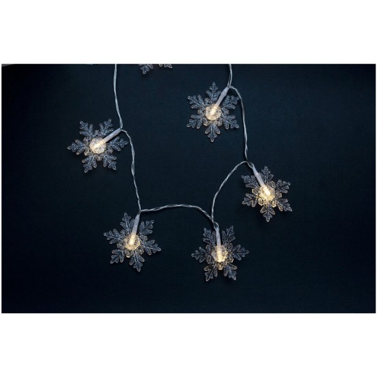 Entac Χριστουγεννιάτικα Εσωτερικές Πλαστικές Νιφάδες 10 LED Θερμό 1m (2xAA Δεν περιλαμβ.)