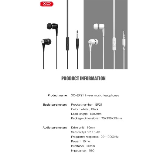 XO EP21 Handsfree Μαύρο XO EP21 Handsfree Μαύρο