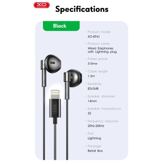 XO EP61 Handsfree Lighting Black XO EP61 Handsfree Lighting Black