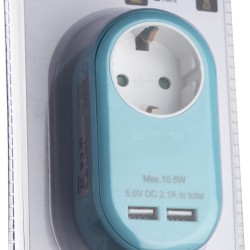 Entac Πρίζα Σούκο με 2 Θύρες USB  (total 2.1A) Μπλέ