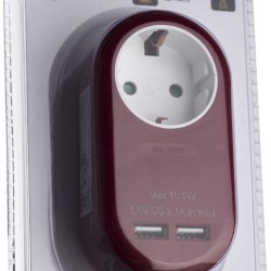 Entac Πρίζα Σούκο με 2 Θύρες USB  (total 2.1A) Μπορντό