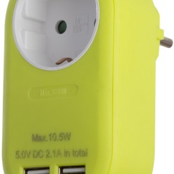 Entac Πρίζα Σούκο με 2 Θύρες USB  (total 2.1A) Λάιμ