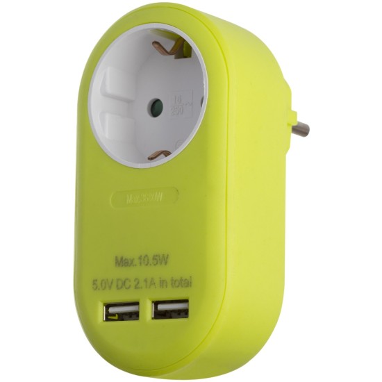 Entac Πρίζα Σούκο με 2 Θύρες USB (total 2.1A) Λάιμ Entac Πρίζα Σούκο με 2 Θύρες USB (total 2.1A) Λάιμ