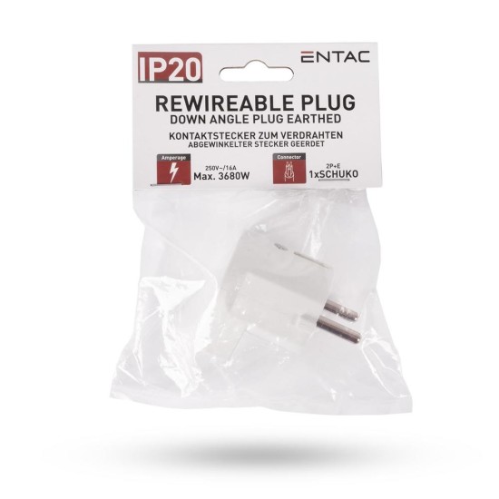 Entac Rewireable IP20 Βύσμα Γωνίας Γειωμένο, Uni-Shcuko