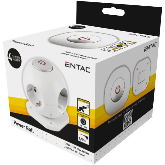 Entac Πολύπριζο 4 Θέσεων Με Διακοπτή Μπάλα 3G1.5 1.5m Entac Πολύπριζο 4 Θέσεων Με Διακοπτή Μπάλα 3G1.5 1.5m