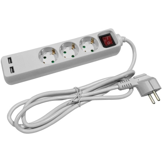 Entac Πολύπριζο 3 Θέσεων με Διακόπτη 3G1.5 1.5m 2 USB Entac Πολύπριζο 3 Θέσεων με Διακόπτη 3G1.5 1.5m 2 USB