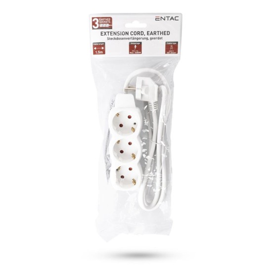 Entac Πολύπριζο 3 Θέσεων 3x1.0mm 1.5m Entac Πολύπριζο 3 Θέσεων 3x1.0mm 1.5m