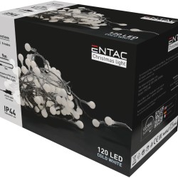 Entac Χριστουγεννιάτικα Λαμπάκια IP44 120 LED 15mm Μπάλες Ψυχρό 9m