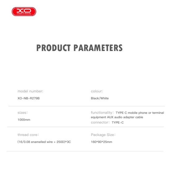 XO NB-R279B Type-c σε 3.5 Καλώδιο Ήχου Λευκό