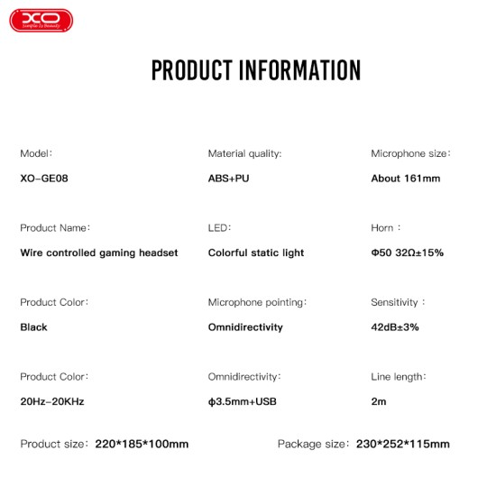 XO GE-08 Static RGB Long Mic Game Ακουστικά USB+Dual 3.5mm