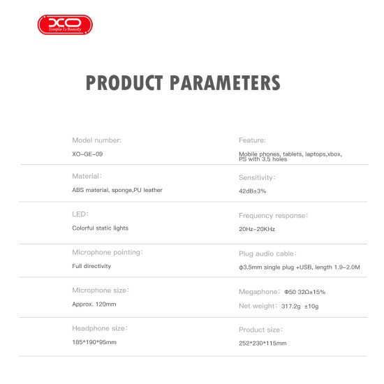 XO GE-09 Static RGB Mic Game Ακουστικά USB+3.5 (με καλώδιο προσαρμογέα)