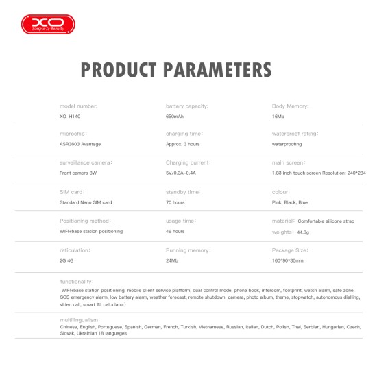 XO H140 Kids Smart 4G ρολόι μπλε XO H140 Kids Smart 4G ρολόι μπλε