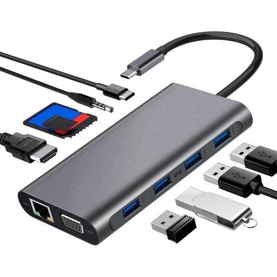 Μετατροπέας 11in1 RJ45 USBx4 VGA HDMIPD SD TF Audio Μετατροπέας 11in1 RJ45 USBx4 VGA HDMIPD SD TF Audio