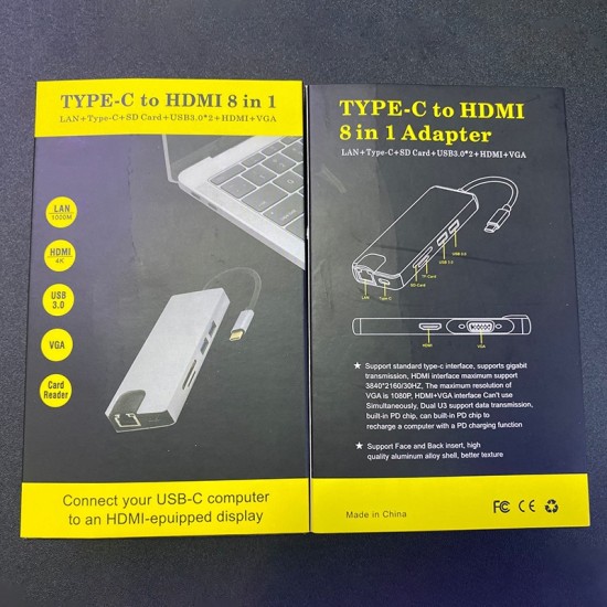 Μετατροπέας 8in1 USB C hub RJ45 HDMI USBx2 VGA SD TF USB3.0x2 Μετατροπέας 8in1 USB C hub RJ45 HDMI USBx2 VGA SD TF USB3.0x2