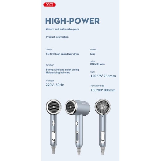 XO CF2 1600W Πιστολάκι Μαλλιών Ταξιδίου Μπλέ XO CF2 1600W Πιστολάκι Μαλλιών Ταξιδίου Μπλέ