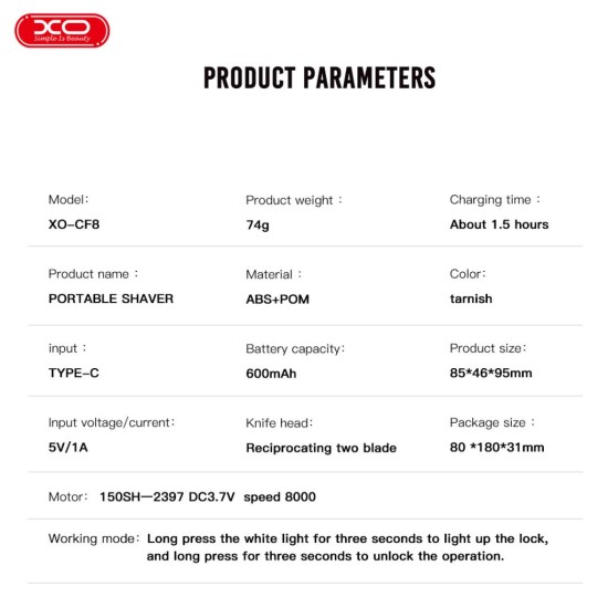 XO CF8 Ξυριστική Μηχανή Διπλής Κεφαλής XO CF8 Ξυριστική Μηχανή Διπλής Κεφαλής
