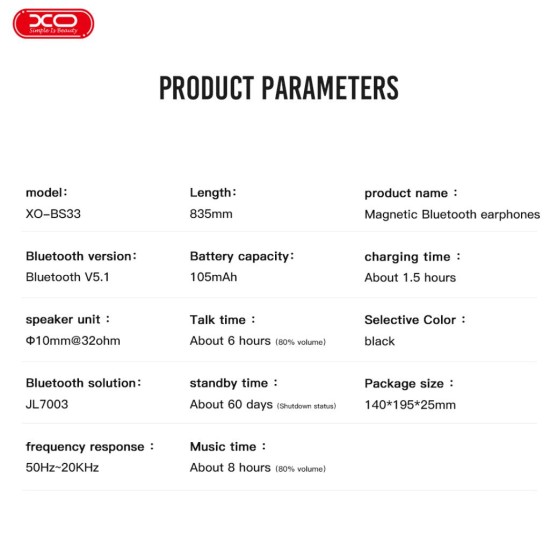 XO BS33 SPORT Neckband Bluetooth earphone