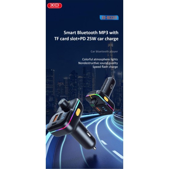 XO BCC09 Φορτιστής Αυτοκινήτου Bluetooth MP3 με TF card slot + PD 25W XO BCC09 Φορτιστής Αυτοκινήτου Bluetooth MP3 με TF card slot + PD 25W