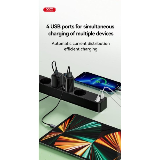 ΧΟ WL10 (EU) Πολύπριζο 4 Θέσεων με 4 Θύρες USB με Διακόπτη 1.8m (4AC+4USB) ΧΟ WL10 (EU) Πολύπριζο 4 Θέσεων με 4 Θύρες USB με Διακόπτη 1.8m (4AC+4USB)