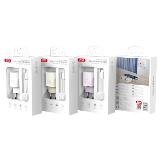 XO L147 (EU) PD 1USB-A+1USB-C Φορτιστής με καλώδιο TYPE-C Λευκό XO L147 (EU) PD 1USB-A+1USB-C Φορτιστής με καλώδιο TYPE-C Λευκό