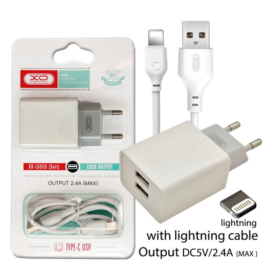 XO L65EU 2.4A Διπλής Θύρας USB Φορτιστής για Lightning XO L65EU 2.4A Διπλής Θύρας USB Φορτιστής για Lightning