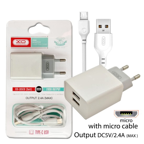 XO L65EU 2.4A Διπλής Θύρας USB Φορτιστής για Micro