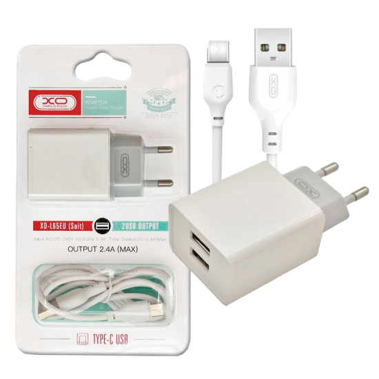 XO L65EU 2.4A Διπλής Θύρας USB Φορτιστής for Type-C
