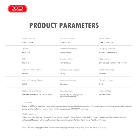 XO M9 Ultra Wireless Charging Smart Sports Call Watch (Ασημί)