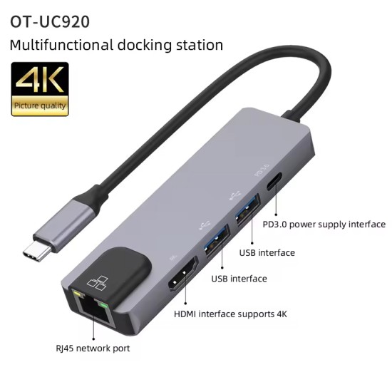 Αντάπτορας 5in1 RJ45 USB3.0x2 PD 4K 60HZ HDTV Αντάπτορας 5in1 RJ45 USB3.0x2 PD 4K 60HZ HDTV
