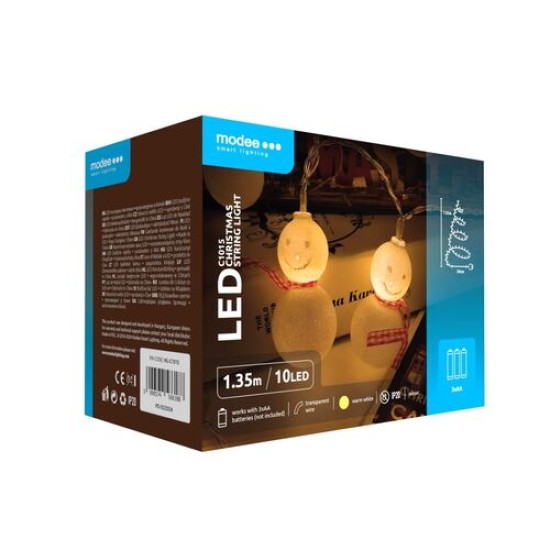 Modee Χριστουγεννιάτικα Φωτάκια LED Μπαταρίας (10LED/1,35m/15cm) Θερμό Λευκό