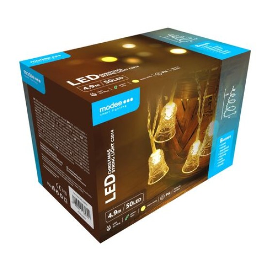 Modee Χριστουγεννιάτικα Φωτάκια LED με Τροφοδοτικό (50LED/4.9m/10cm) Θερμό Λευκό