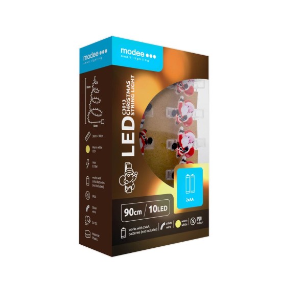 Modee Χριστουγεννιάτικα Διακοσμητικά Φωτάκια LED με Κλιπ & Μπαταρία (10LED/120cm/10cm) Θερμό Λευκό
