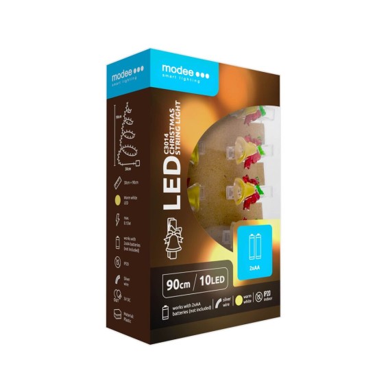 Modee Χριστουγεννιάτικα Διακοσμητικά Φωτάκια LED με Μπαταρία & Κλιπ (10LED/120cm/10cm) Θερμό Λευκό