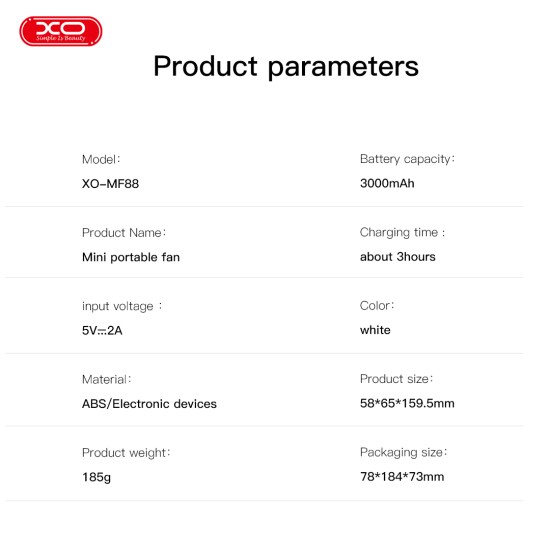 XO MF88 Φορητός Ανεμιστήρας Γραφείου 3000mah XO MF88 Φορητός Ανεμιστήρας Γραφείου 3000mah