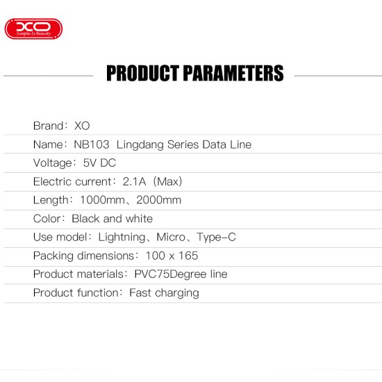 XO NB103 2.0A 3 σε 1 Καλώδιο USB Λευκό XO NB103 2.0A 3 σε 1 Καλώδιο USB Λευκό