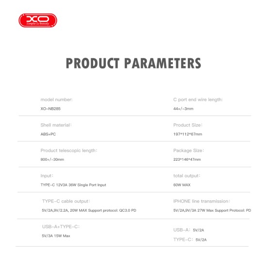 XO NB285 Docking Station με Αναδιπλούμενα Καλώδια 4-in-1