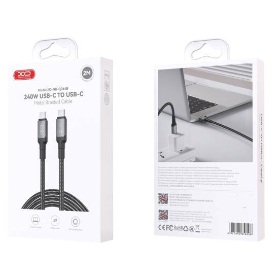 XO NB-Q264B Type-c to Type-c 240W High Power Data Cable 2m XO NB-Q264B Type-c to Type-c 240W High Power Data Cable 2m