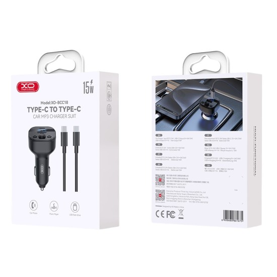 XO BCC18 Smart Bluetooth MP3 Charger Car 3A + Type-C Σετ XO BCC18 Smart Bluetooth MP3 Charger Car 3A + Type-C Σετ