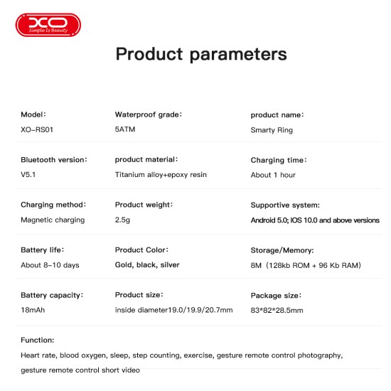 XO RS01 Smart Δαχτυλίδι Μέγεθος 10 Χρυσό XO RS01 Smart Δαχτυλίδι Μέγεθος 10 Χρυσό