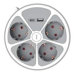 Technik Στρογγυλό Πολύπριζο 4 Θέσεων 1,4m Καλώδιο + USB-A + USB-C 16A