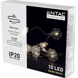 Entac Χριστουγεννιάτικα Εσωτερικά Πλαστικές Νιφάδες 10 LED Θερμό 1μ (2xAA Δεν περιλαμβ.)