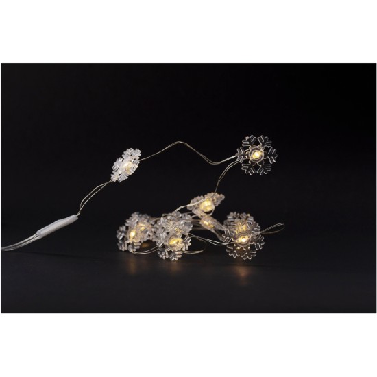 Entac Χριστουγεννιάτικα Εσωτερικά Πλαστικές Νιφάδες 10 LED Θερμό 1μ (2xAA Δεν περιλαμβ.)