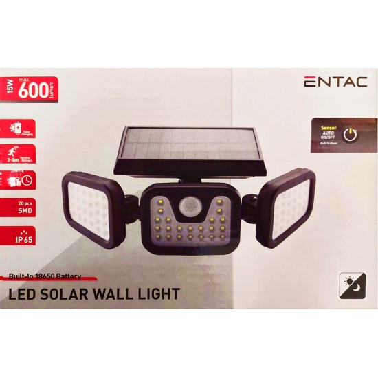 Entac Ηλιακό Φως Τοίχου 15W SMD 3 Κεφαλές με Ανιχνευτή Κίνησης Entac Ηλιακό Φως Τοίχου 15W SMD 3 Κεφαλές με Ανιχνευτή Κίνησης