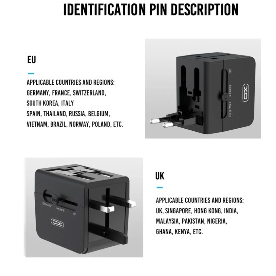 XO WL01 Φορτιστής Ταξιδιού UK / EU / US