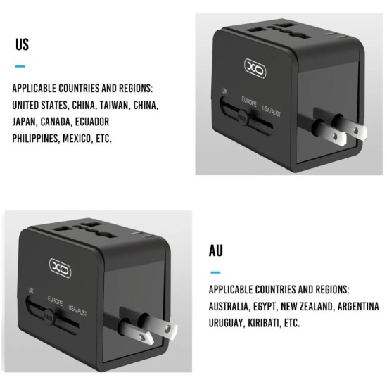 XO WL01 Φορτιστής Ταξιδιού UK / EU / US