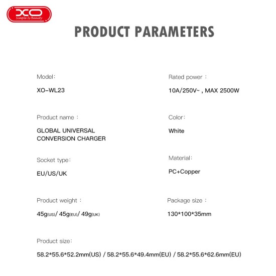 XO WL23 Πρότυπο UK σε Πολυεθνικό Universal Πρίζα Τοίχου XO WL23 Πρότυπο UK σε Πολυεθνικό Universal Πρίζα Τοίχου
