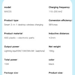 WX035 3-in-1 Multi-function Wireless Charging Black WX035 3-in-1 Multi-function Wireless Charging Black